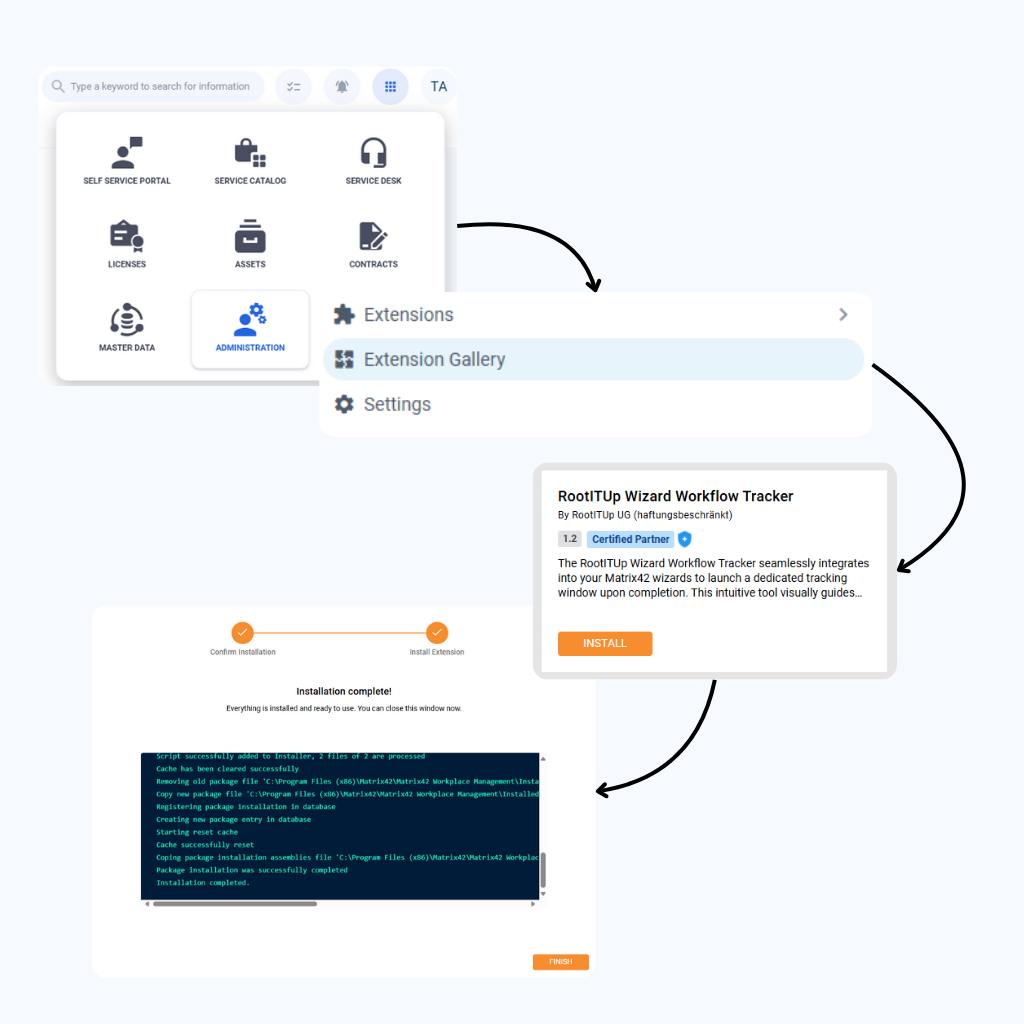 Schritt-für-Schritt Anleitung zur Installation der Matrix42 Extension (Erweiterung) 'Wizard Workflow Tracker' von RootITUp