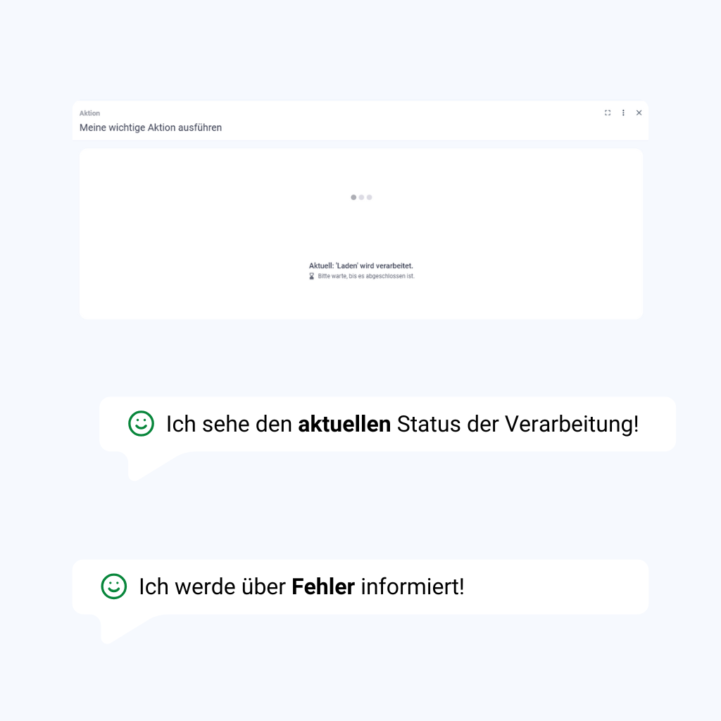 Ein Matrix42-Bildschirm zeigt ein Echtzeit-Tracking-Fenster, das den aktuellen Status eines Workflows von der Warteschlange über die Verarbeitung bis zum Abschluss oder Fehler anzeigt.