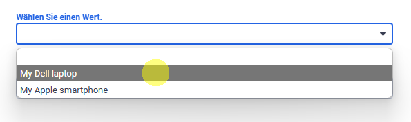 Dropdown öffnet sich und zeigt „My Dell laptop“ & „My Apple smartphone“.